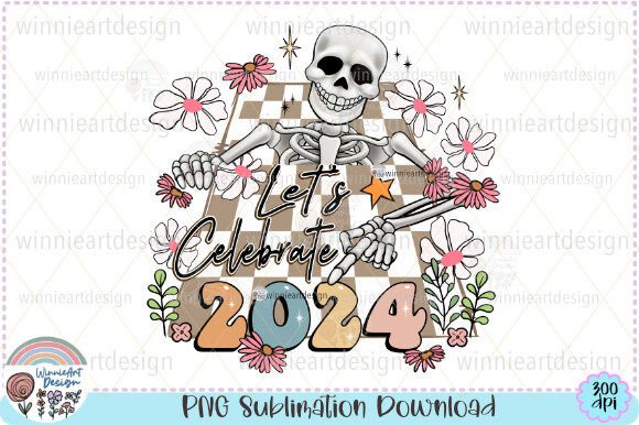 Happy New Year 2024 Celebrate Skeleton Graphics