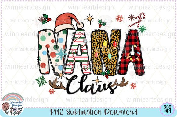 Nana Claus Christmas Buffalo Plaid PNG for T-Shirt Designs & Graphics