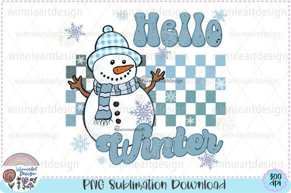 Retro Hello Winter Snowman Graphics for T-Shirt Designs